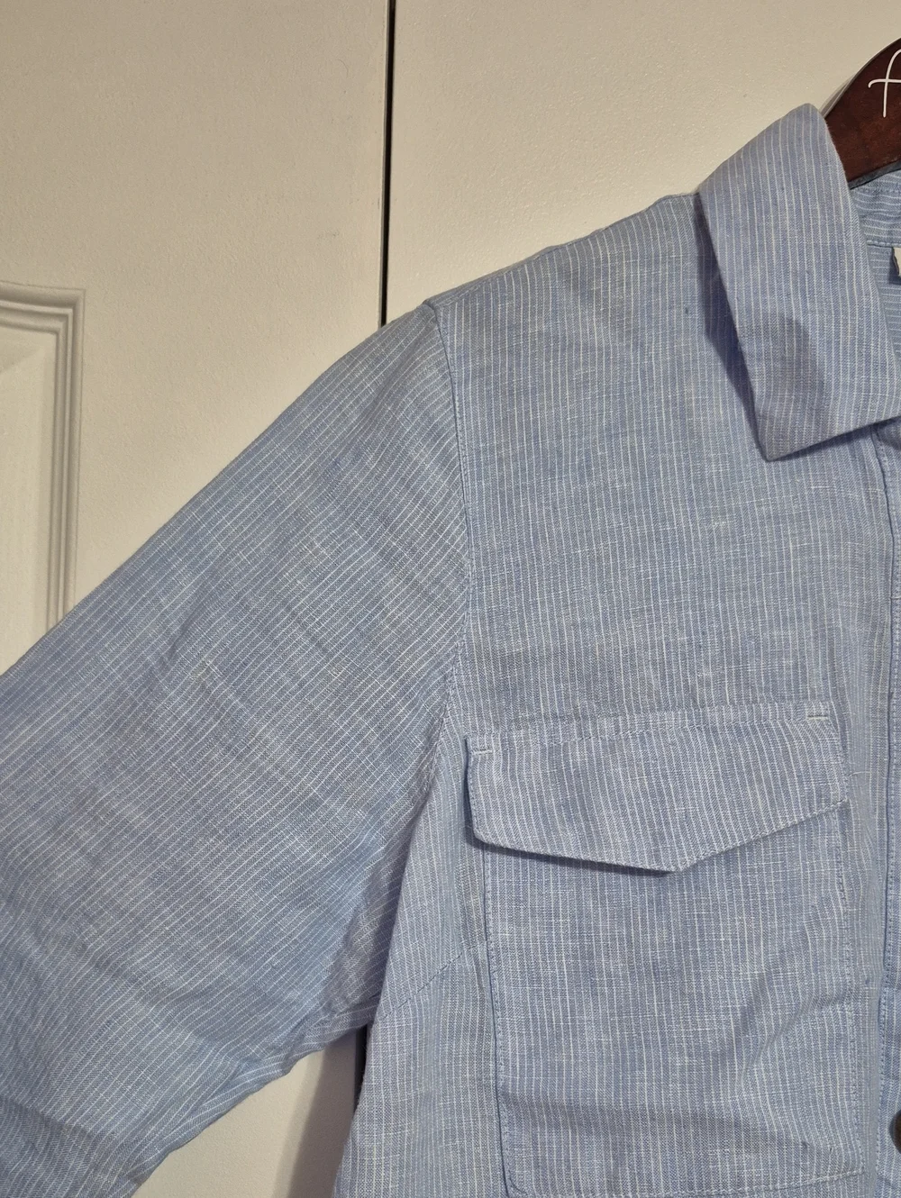 PURE JILL Light Blue and White Linen Button-Front Shirt Dress - Picture 3 of 10